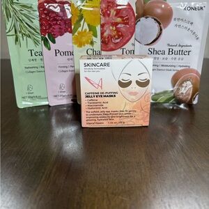 6 Items Beauty         Caffeine De-Puffing Under eye patches &Jelly Eye Masks -